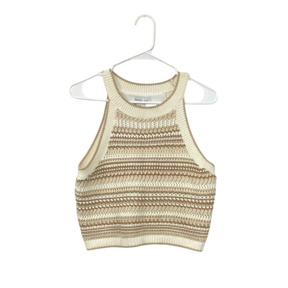 Crochet Multi-Color Striped Boho Knit Tank Top Size Medium Sleeveless Lined